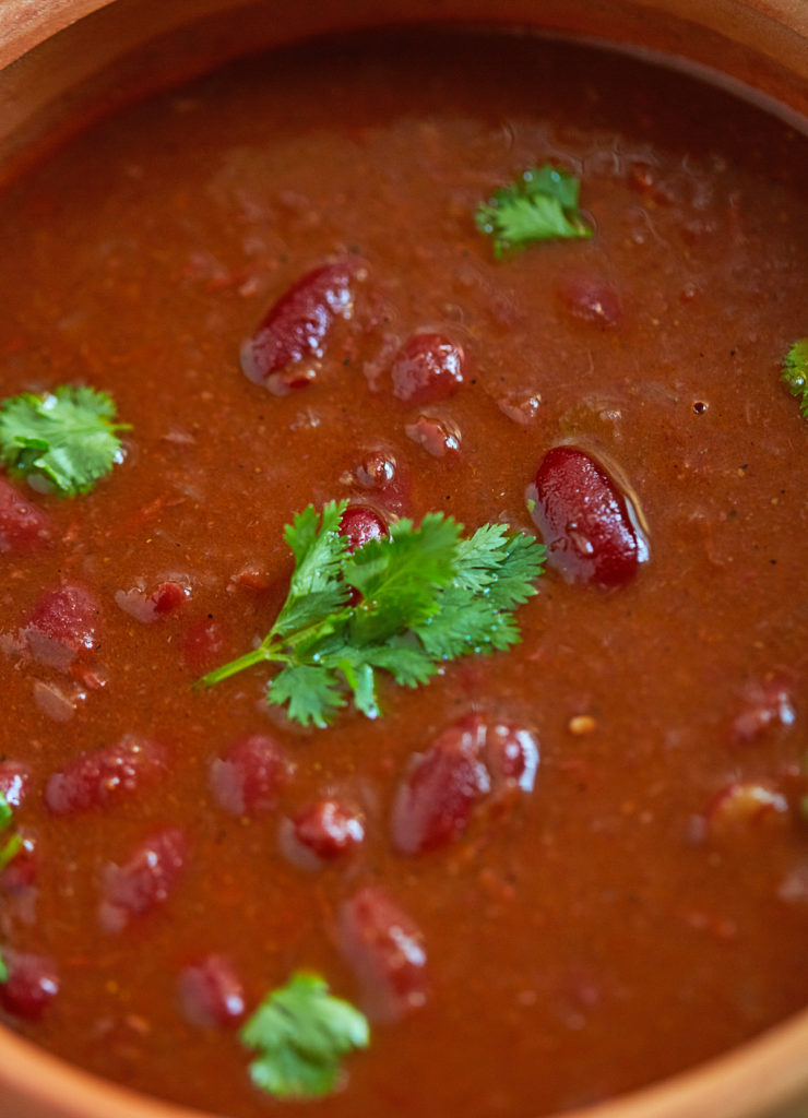 Close-up macro shot of Rajma Masala or Lal Lobia (Red Kidney Bean Curry)